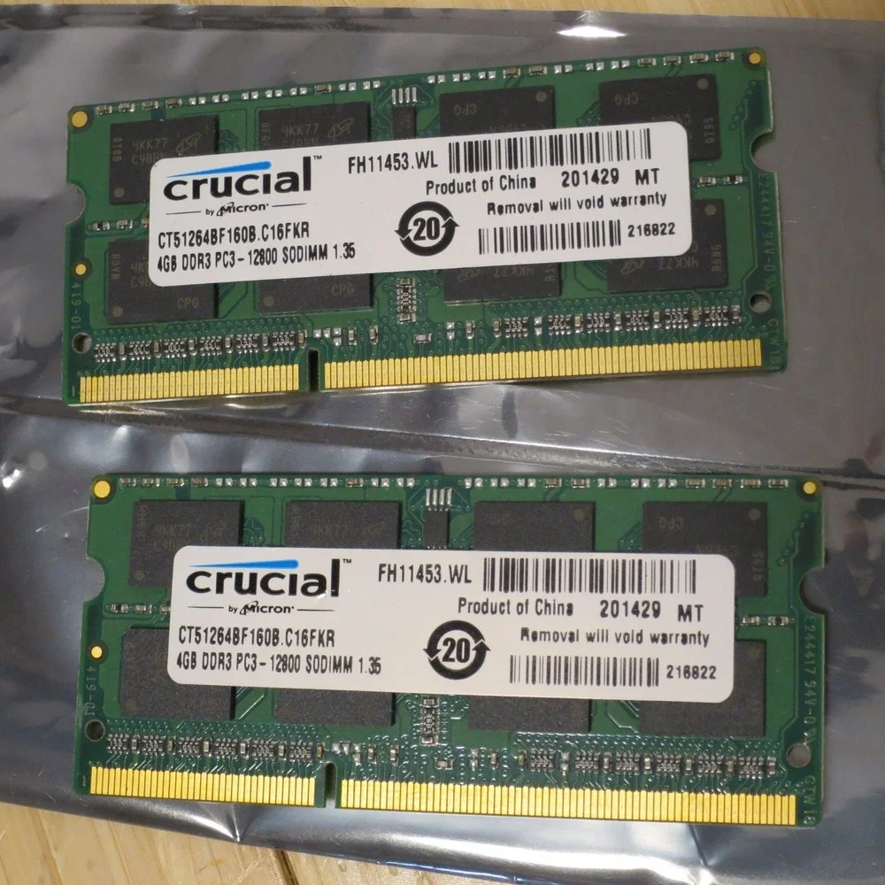 (2x) CT51264BF160B.C16FKR CRUCIAL LAPTOP MEMORY 4GB DDR3 PC3-12800 (8GB total)